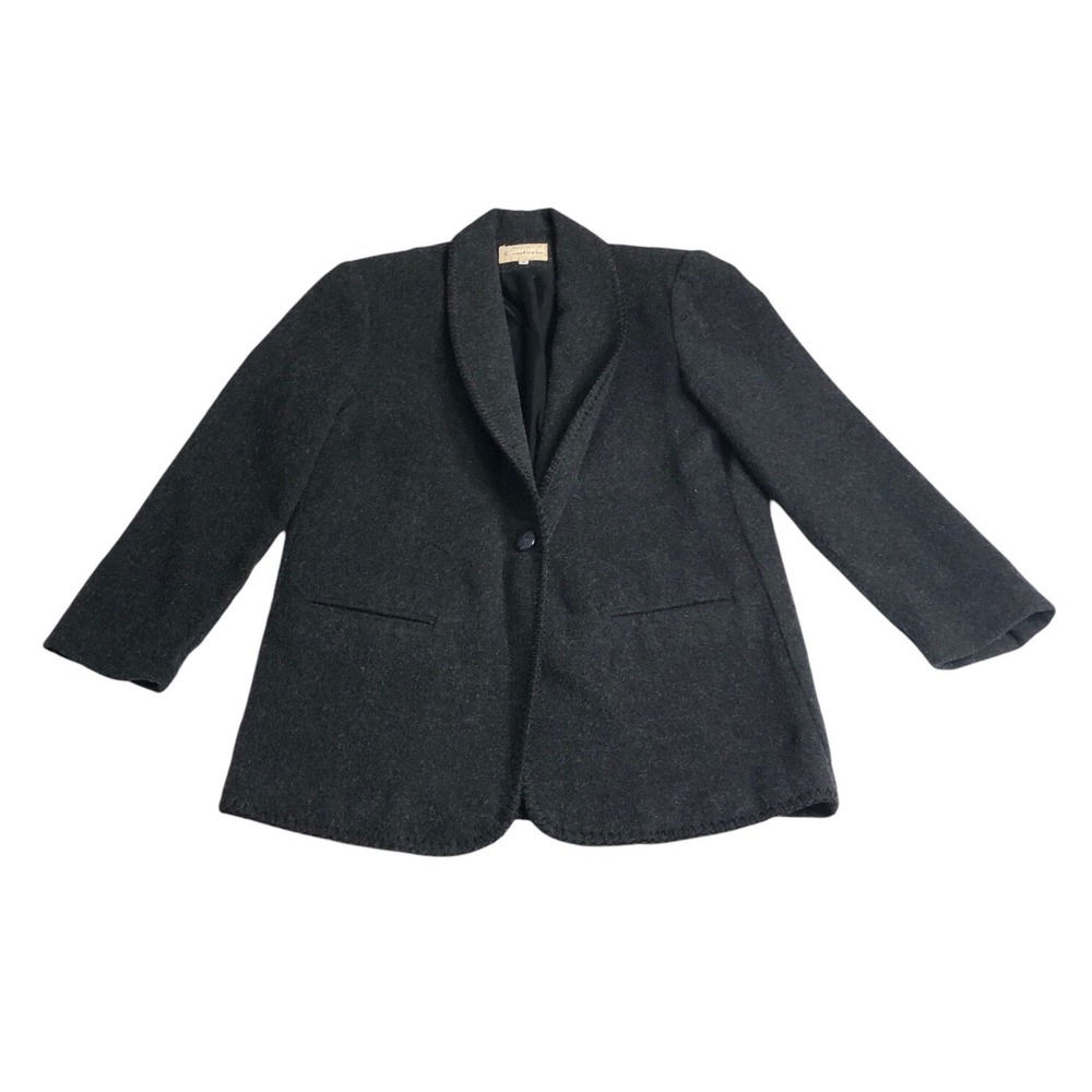 Vintage 90s Conterio Blazer Womens S Black Wool Oversized Made USA Minimalist